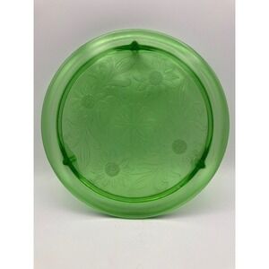 VTG Green Depression Glass Footed Cake Plate "Sunflower" by Jeannette Glass USA